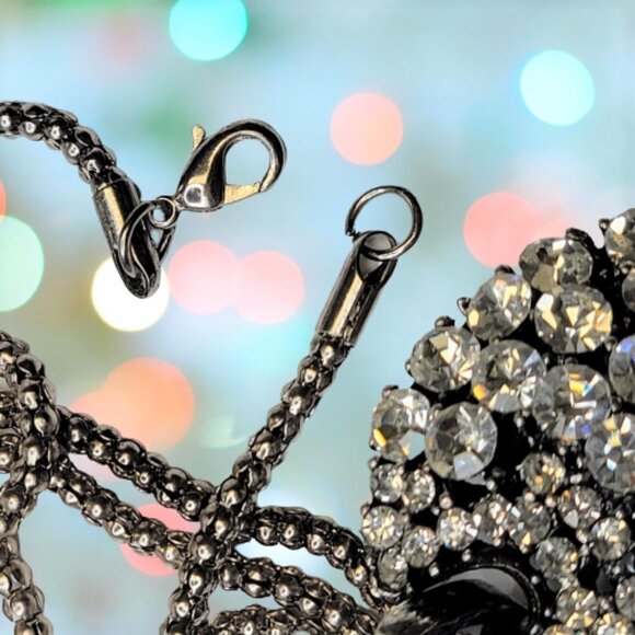 Crystal Glitter Pendant Necklace, Long Silver Tone Necklace - Picture 12 of 13
